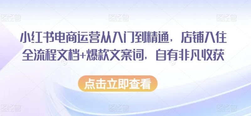 小红书电商运营从入门到精通,店铺入住全流程文档+爆款文案词,自有非凡收获|云雀资源分享