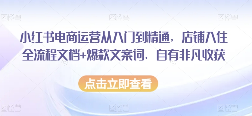 小红书电商运营从入门到精通，店铺入住全流程文档+爆款文案词，自有非凡收获|云雀资源分享