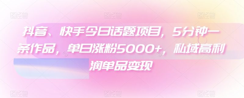 抖音、快手今日话题项目,5分钟一条作品,单日涨粉5000+,私域高利润单品变现|云雀资源分享