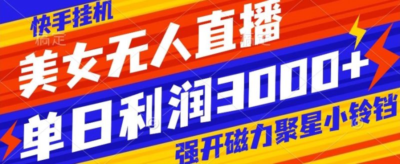 快手挂机,美女无人直播,强开磁力聚星小铃铛,日入3000+|云雀资源分享