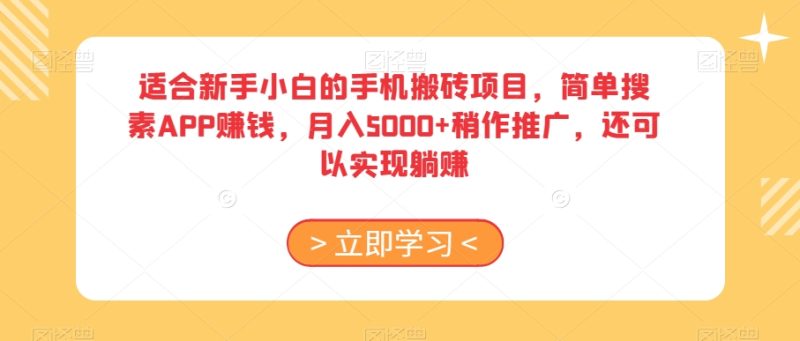 适合新手小白的手机搬砖项目,简单搜素APP赚钱,月入5000+稍作推广,还可以实现躺赚【揭秘】|云雀资源分享