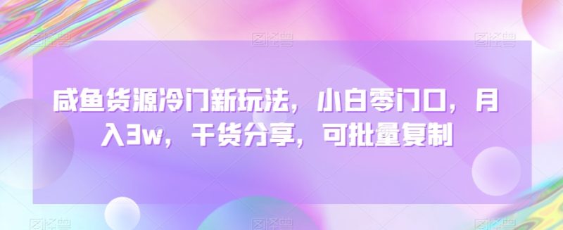 咸鱼货源冷门新玩法，小白零门口，月入3w，干货分享，可批量复制|云雀资源分享