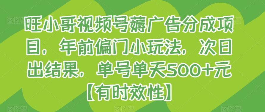 旺小哥视频号薅广告分成项目，年前偏门小玩法，次日出结果，单号单天500+元【有时效性】|云雀资源分享