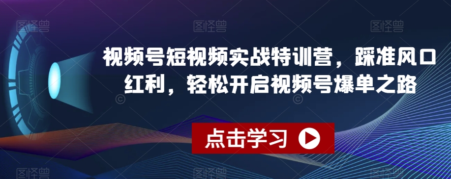 视频号短视频实战特训营，踩准风口红利，轻松开启视频号爆单之路|云雀资源分享