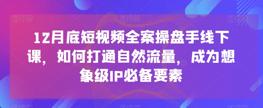 12月底短视频全案操盘手线下课，如何打通自然流量，成为想象级IP必备要素|云雀资源分享