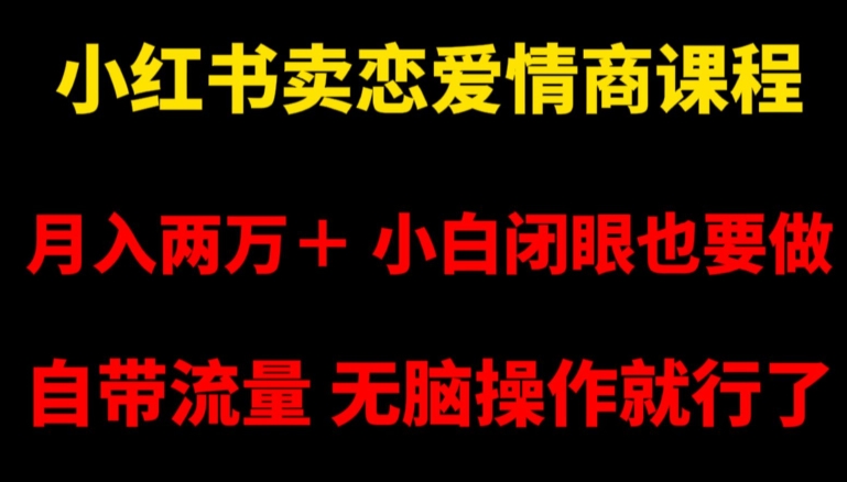 小红书卖恋爱情商课程，月入两万＋，小白闭眼也要做，自带流量，无脑操作就行了【揭秘】|云雀资源分享