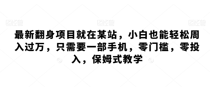 最新翻身项目就在某站，小白也能轻松周入过万，只需要一部手机，零门槛，零投入，保姆式教学|云雀资源分享