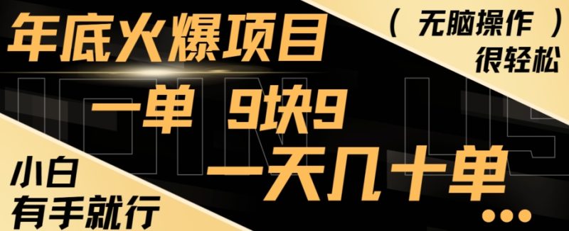 年底火爆项目,一单9.9,一天几十单,只需一部手机,傻瓜式操作,小白有手就行|云雀资源分享
