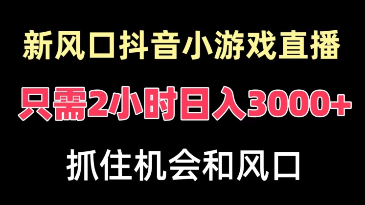 新风口抖音小游戏直播，每天只需2小时，日入3000+，小白直接上手|云雀资源分享