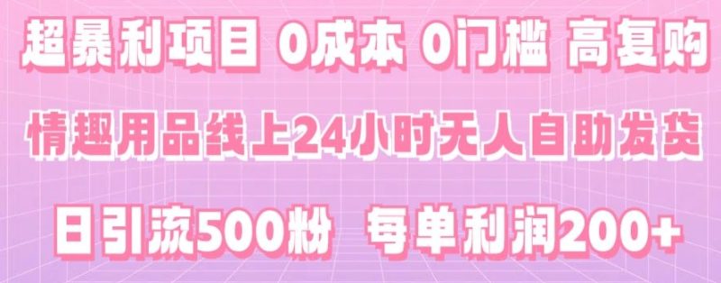超暴利项目，情趣用品线上24小时-无人自助发货，0成本，0门槛，高复购|云雀资源分享
