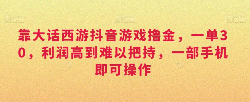 靠大话西游抖音游戏撸金，一单30，利润高到难以把持，一部手机即可操作，日入3000+【揭秘】|云雀资源分享