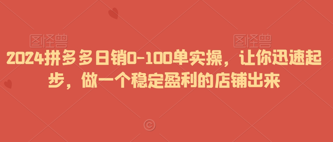 2024拼多多日销0-100单实操，让你迅速起步，做一个稳定盈利的店铺出来|云雀资源分享