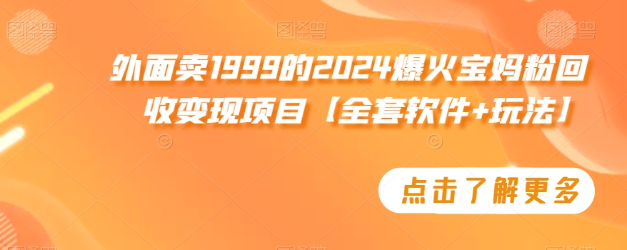 外面卖1999的2024爆火宝妈粉回收变现项目【全套软件+玩法】【揭秘】|云雀资源分享