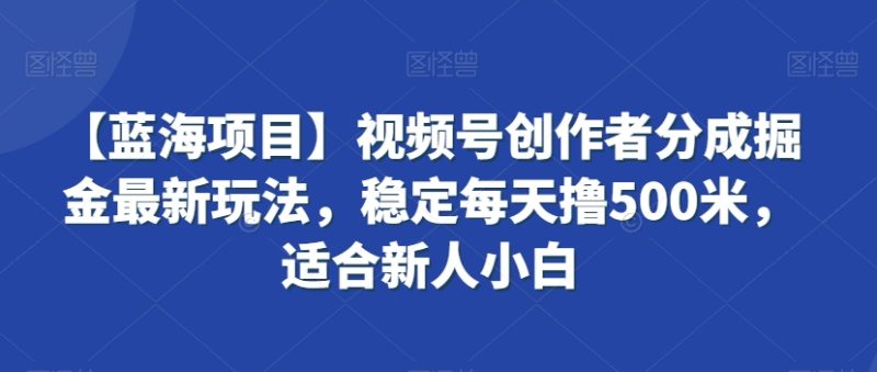 【蓝海项目】视频号创作者分成掘金最新玩法,稳定每天撸500米,适合新人小白【揭秘】|云雀资源分享