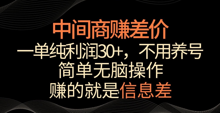 中间商赚差价，一单纯利润30+，简单无脑操作，赚的就是信息差，轻轻松松日入1000+【揭秘】|云雀资源分享