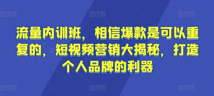 流量内训班，相信爆款是可以重复的，短视频营销大揭秘，打造个人品牌的利器|云雀资源分享