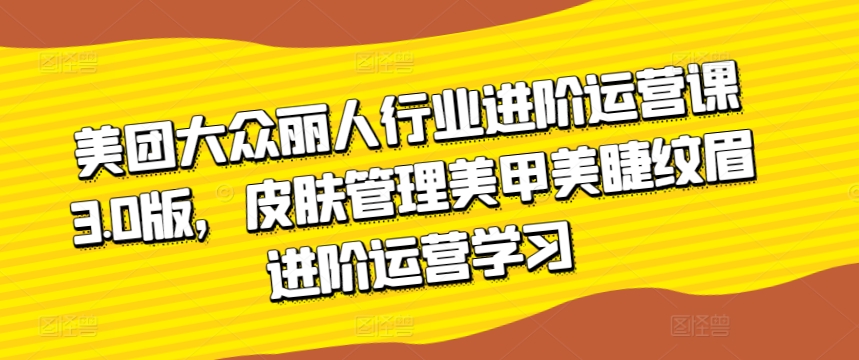 美团大众丽人行业进阶运营课3.0版，皮肤管理美甲美睫纹眉进阶运营学习|云雀资源分享