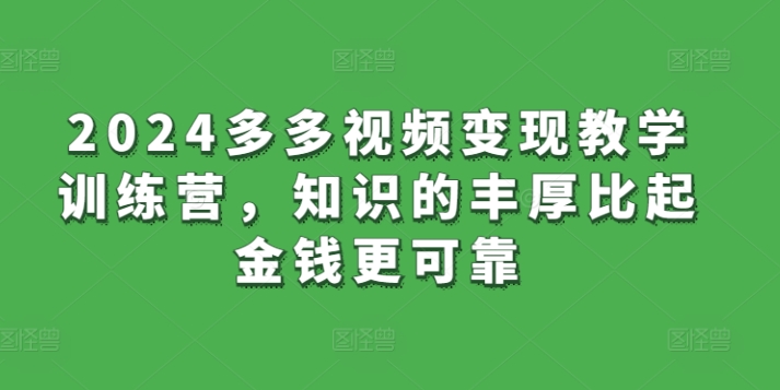 2024多多视频变现教学训练营，知识的丰厚比起金钱更可靠|云雀资源分享