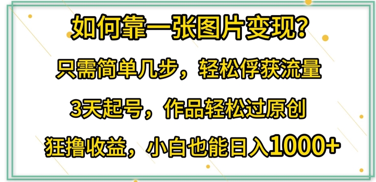 如何靠一张图片变现?只需简单几步，轻松俘获流量，3天起号，作品轻松过原创【揭秘】|云雀资源分享