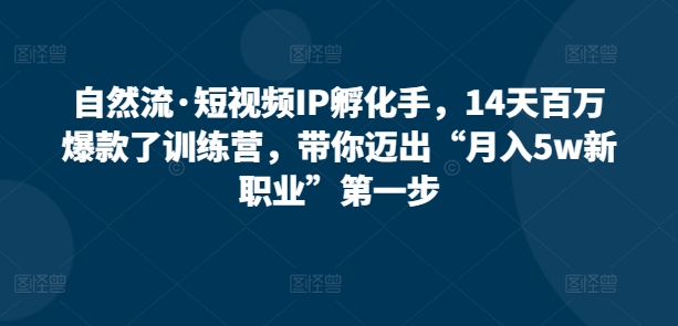 自然流·短视频IP孵化手，14天百万爆款了训练营，带你迈出“月入5w新职业”第一步|云雀资源分享
