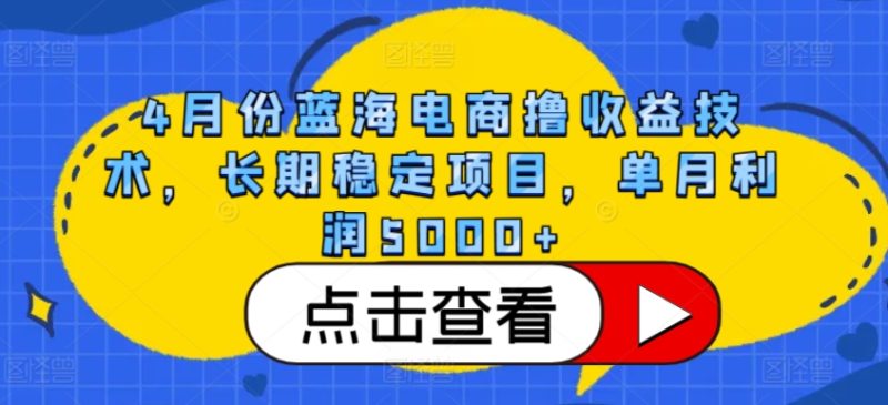 4月份蓝海电商撸收益技术,长期稳定项目,单月利润5000+【揭秘】|云雀资源分享