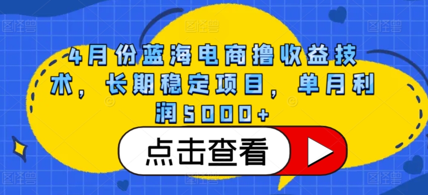 4月份蓝海电商撸收益技术，长期稳定项目，单月利润5000+【揭秘】|云雀资源分享