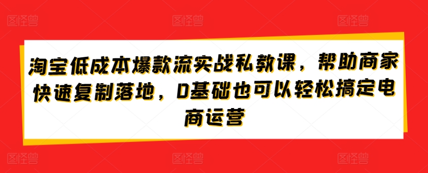 淘宝低成本爆款流实战私教课，帮助商家快速复制落地，0基础也可以轻松搞定电商运营|云雀资源分享
