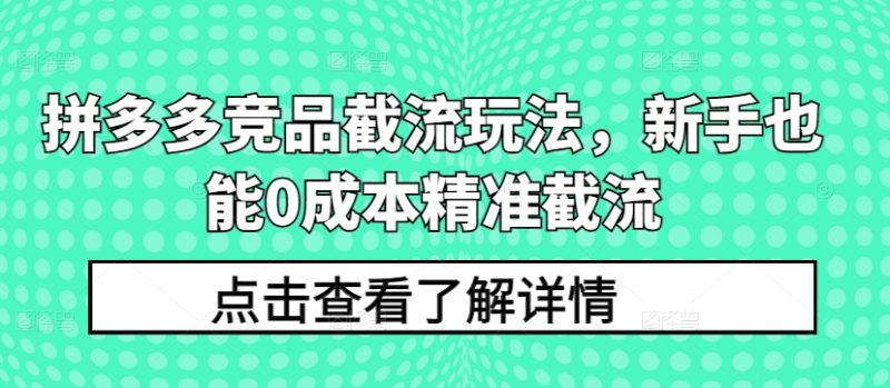 拼多多平台竞争对手截留游戏玩法,初学者也可以0成本费精确截留|云雀资源分享