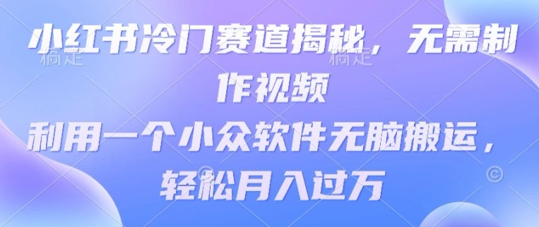 小红书的小众跑道揭密，不用制作小视频，利用一个小众软件没脑子运送，轻轻松松月入了万|云雀资源分享