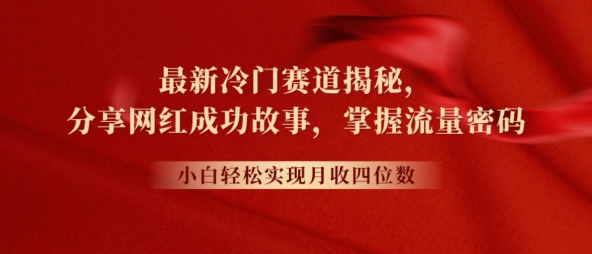 全新小众跑道揭密，分享网红成功的故事，新手快速掌握总流量登陆密码|云雀资源分享
