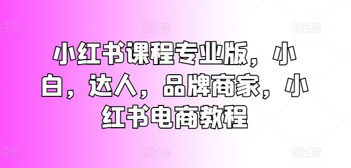 小红书课程专业版，小白，达人，品牌商家，小红书电商教程|云雀资源分享
