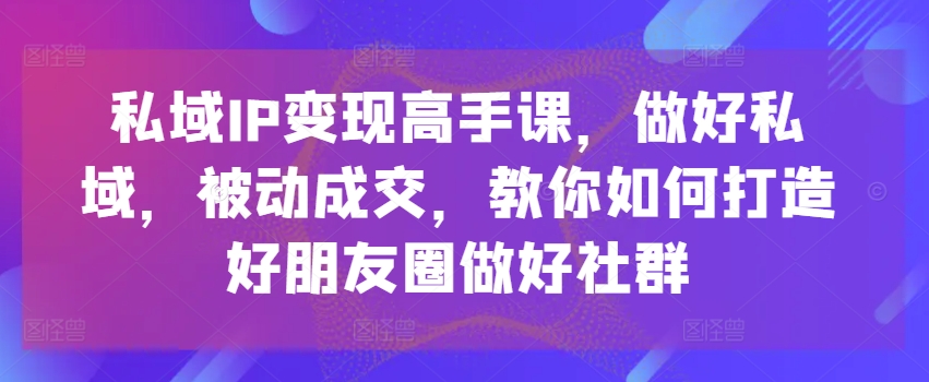 公域IP转现大神课，搞好公域，处于被动交易量，手把手教你打造好微信朋友圈搞好社群营销|云雀资源分享