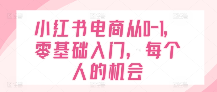 小红书电商从0-1，零基础入门，每一个人机遇|云雀资源分享