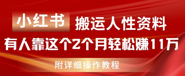小红书的运送人的本性材料，有些人靠这个2个月轻松赚钱11w，附实例教程【揭密】|云雀资源分享