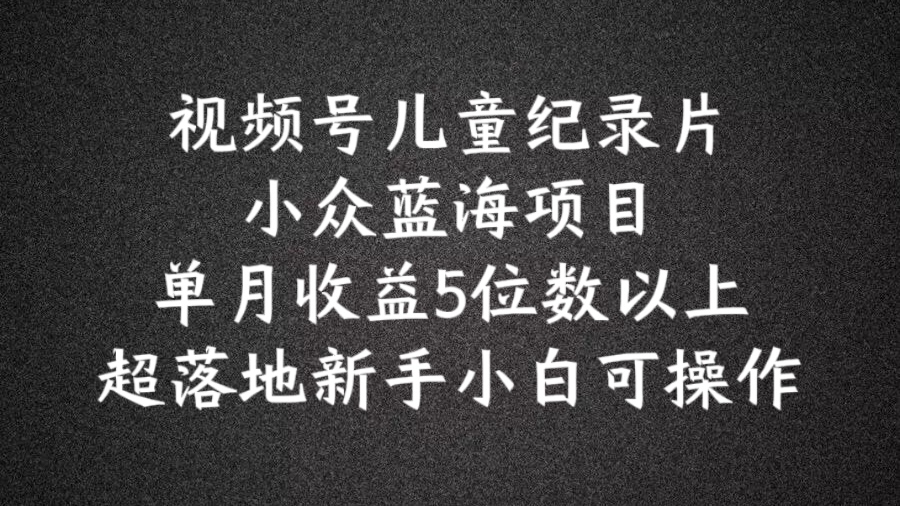 2024蓝海项目视频号儿童纪录片科普，单月收益5位数以上，新手小白可操作【揭秘】|云雀资源分享