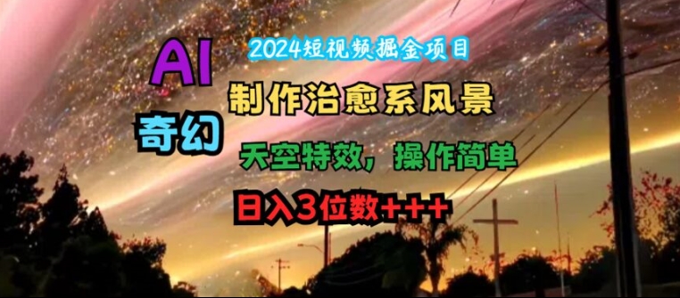 2024短视频掘金项目，AI制作治愈系风景，奇幻天空特效，操作简单，日入3位数【揭秘】|云雀资源分享