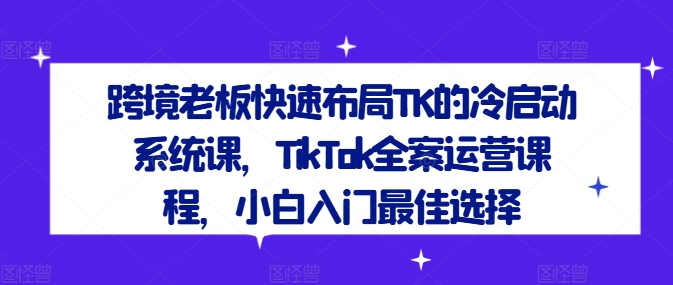 跨境老板快速布局TK的冷启动系统课，TikTok全案运营课程，小白入门最佳选择|云雀资源分享