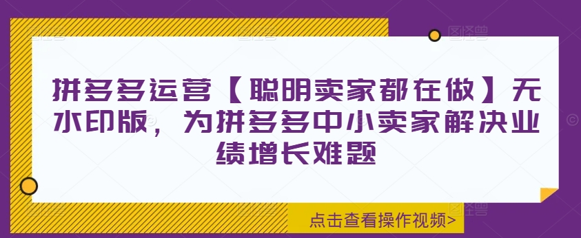 拼多多运营【聪慧商家也在做】无水印图片版，为拼多多平台中小商家处理业绩提升难点|云雀资源分享