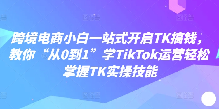 跨境电子商务新手一站式打开TK弄钱，教大家“从0到1”学TikTok经营快速掌握TK实操能力|云雀资源分享