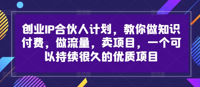 自主创业IP合伙人计划，手把手带你社交电商，做流量，卖项目，一个可以持续很久的优质企业|云雀资源分享