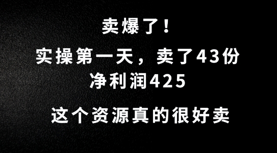 这个资源，需求很大，实操第一天卖了43份，净利润425【揭秘】|云雀资源分享