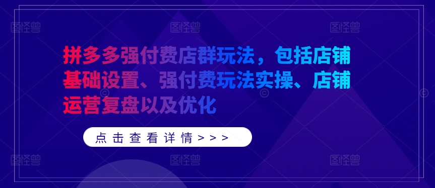 拼多多强付费店群玩法，包括店铺基础设置、强付费玩法实操、店铺运营复盘以及优化|云雀资源分享