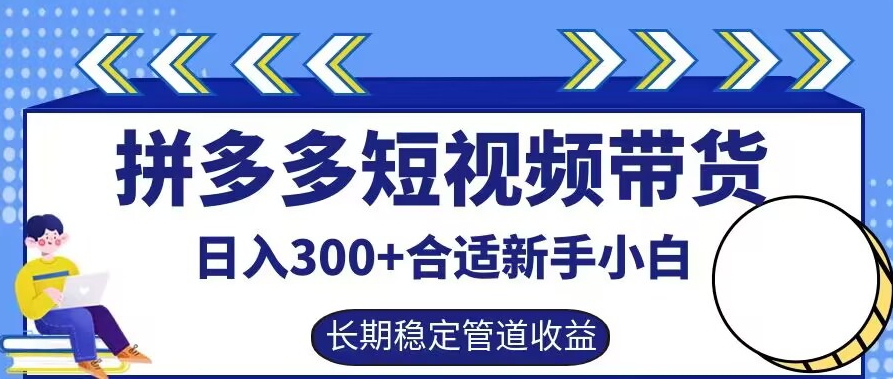 拼多多短视频带货日入300+有长期稳定被动收益，合适新手小白【揭秘】|云雀资源分享
