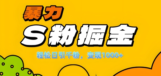 单人单机日引千粉，变现1k+，S粉流量掘金计划攻略【揭秘】|云雀资源分享