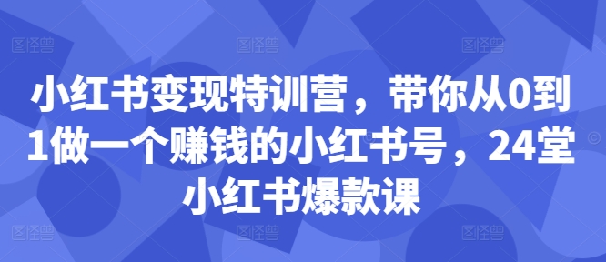 小红书的转现夏令营，陪你从0到1做一个挣钱的小红书号，24堂小红书爆款课|云雀资源分享