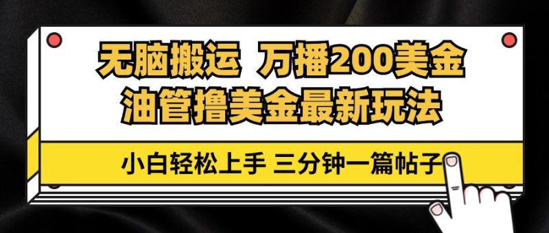 输油管没脑子运送撸美元游戏玩法课堂教学,万播200刀,三分钟一篇贴子,新手快速上手|云雀资源分享