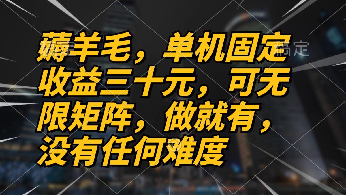 薅羊毛项目，单机三十元，做就有，可无限矩阵 无任何难度|云雀资源分享