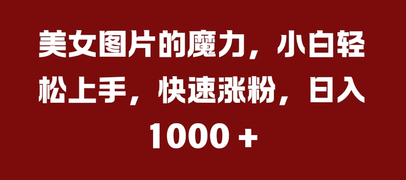 美女照片的魔力，新手快速上手，快速吸粉，日入多张【揭密】|云雀资源分享
