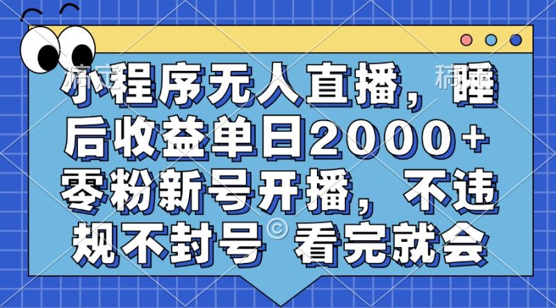 小程序无人直播，睡后收益单日2000+ 零粉新号开播，不违规不封号 看完就会|云雀资源分享