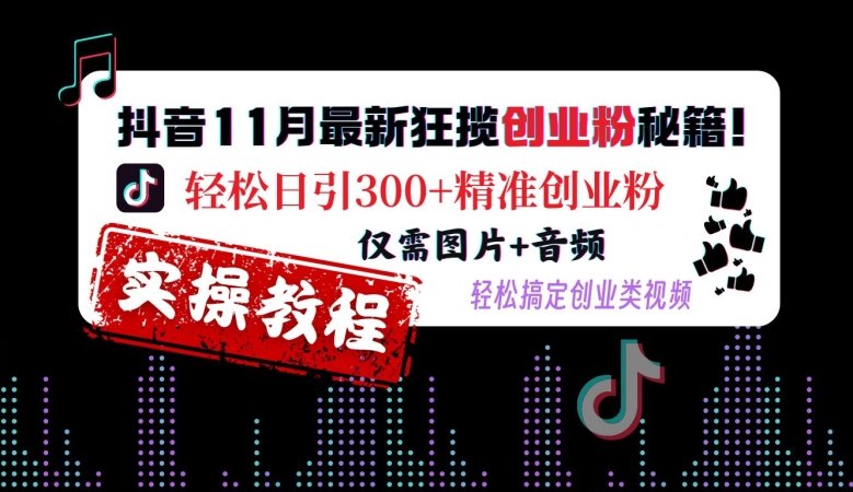 抖音视频11月全新斩获自主创业粉秘笈，轻轻松松日引300 精确自主创业粉，只需照片 声频，轻松解决自主创业类视频|云雀资源分享